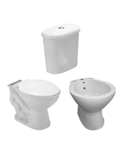 CONJUNTO Inodoro Largo Domani + Deposito de Apoyar Domani + Bidet Domani 3 Agujeros