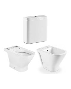 CONJUNTO Inodoro Largo The Gap + Deposito de Apoyar The Gap Doble Descarga + Bidet The Gap 3 Agujeros
