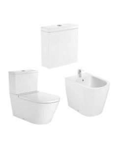 CONJUNTO Inodoro Largo Inspira Rimless + Deposito de Apoyo Inspira Round + Bidet Inspira Round 400 3 Agujeros