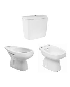 CONJUNTO Inodoro Largo Monaco + Deposito de Apoyar Monaco Doble Descarga + Bidet Monaco 3 Agujeros
