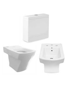CONJUNTO Inodoro Largo Hall + Deposito de Apoyar Hall Doble Descarga + Bidet Hall 3 Agujeros