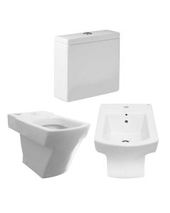 CONJUNTO Inodoro Largo Hall + Deposito de Doble Descarga Apoyar Hall + Bidet 1 Agujero Hall