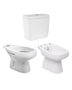 CONJUNTO: Inodoro Largo Monaco + Deposito de Apoyar Monaco + Bidet 3 Agujeros Monaco