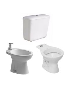COMBO Inodoro Largo Andina + Bidet Andina 1 Agujero + Deposito de Apoyar Andina Doble Descarga 4.5 Lts.